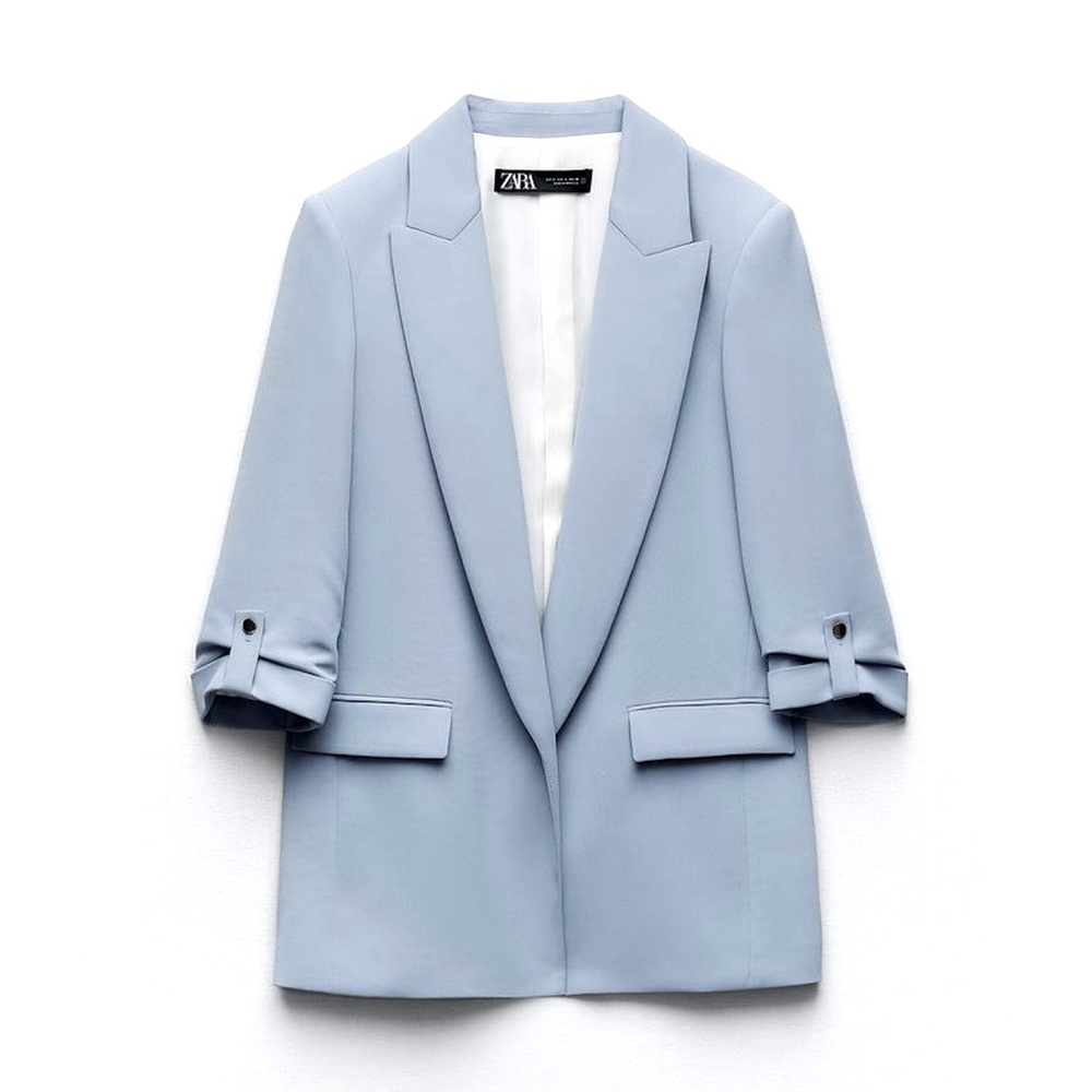 Zara ice blue long line blazer (S)